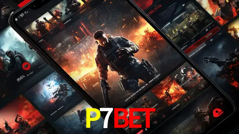Tela de um celular exibindo uma galeria de jogos de tiro com temática militar, mostrando a variedade de e-sports disponíveis para apostas na plataforma de entretenimento P7BET.