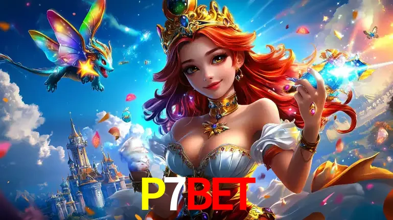 A princesa de um reino de fantasia mágico, com seu pequeno dragão, apresentando um mundo de prêmios encantados nos jogos de caça-níqueis do cassino P7BET.